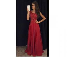 Long Prom Dress,Red Prom Dress,Custom Made Prom Dress,Lace Prom Dress,A
