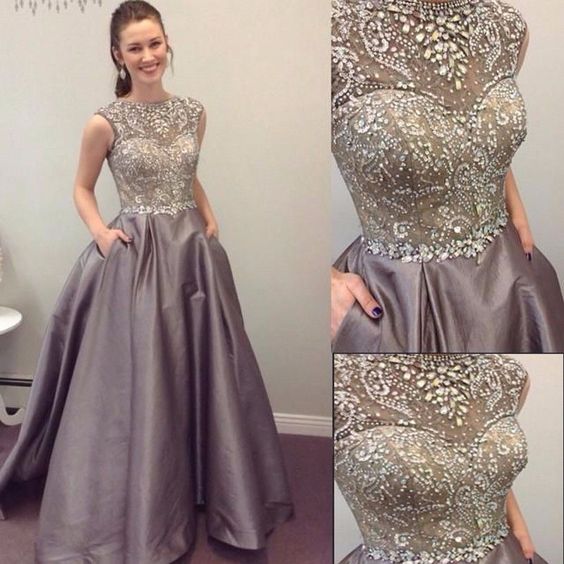 Luxury Rhinestone Prom Dresses, Satin Prom Dresses, Formal